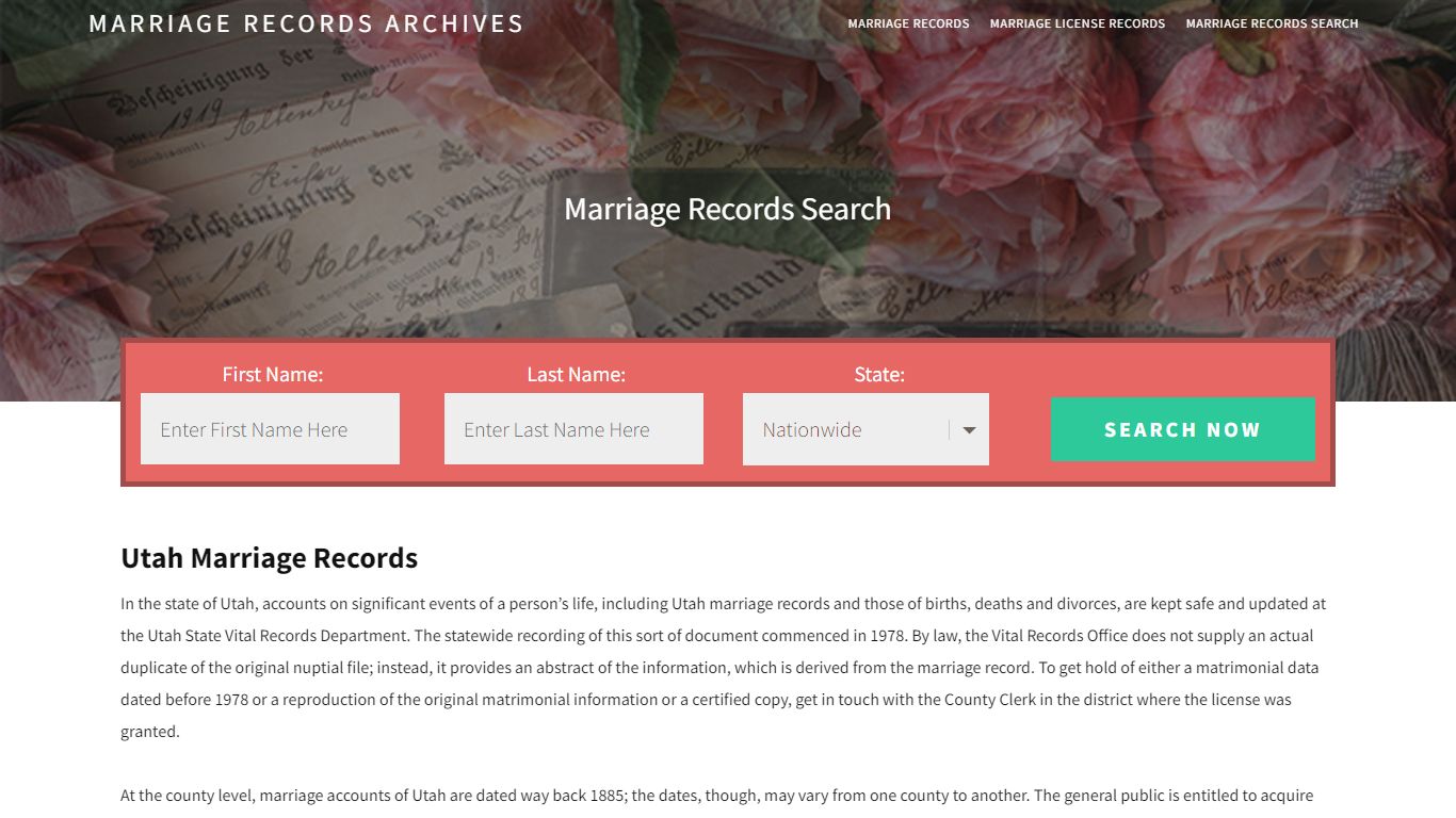 Utah Marriage Records | Enter Name and Search | 14 Days Free